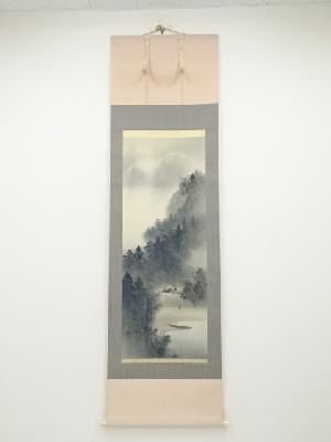 勝筆　青緑山水　肉筆絹本掛軸（共箱）